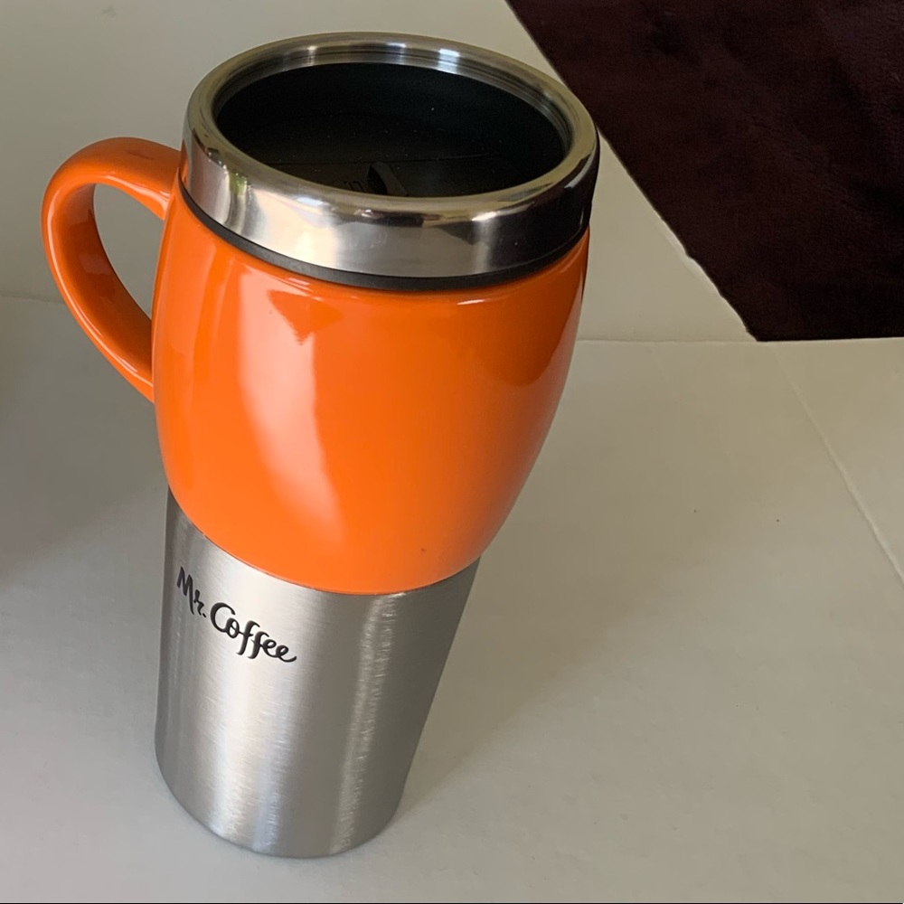 Mr.Coffee stainless Steel & Orange Ceramic travel Mug 16 Oz insulated coffee mug